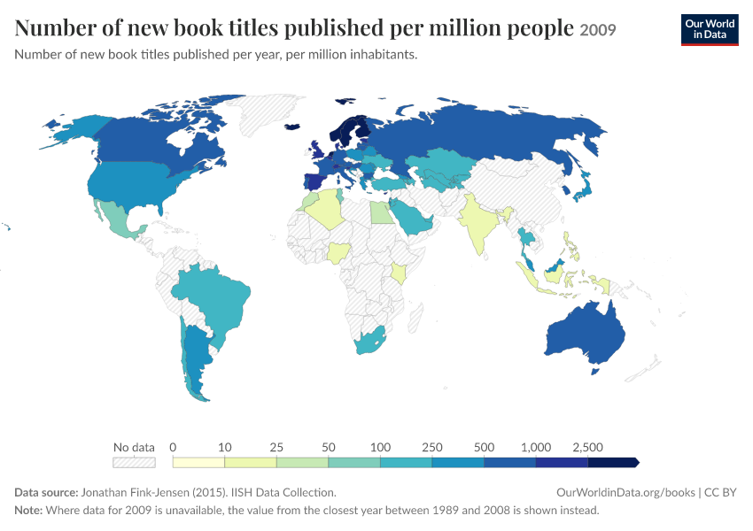 A thumbnail of the "Number of new book titles published per million people" chart