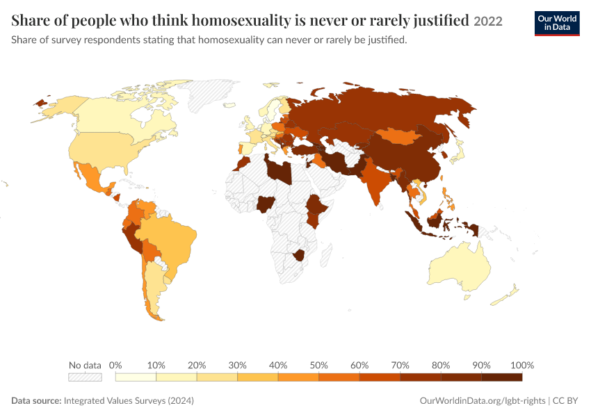 A thumbnail of the "Share of people who think homosexuality is never or rarely justified" chart