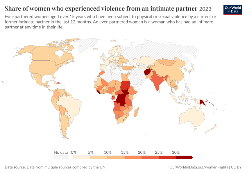 A thumbnail of the "Share of women who experienced violence from an intimate partner" chart