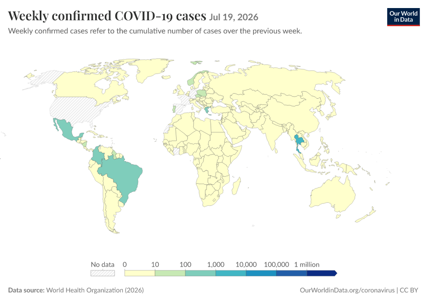 A thumbnail of the "Weekly confirmed COVID-19 cases" chart